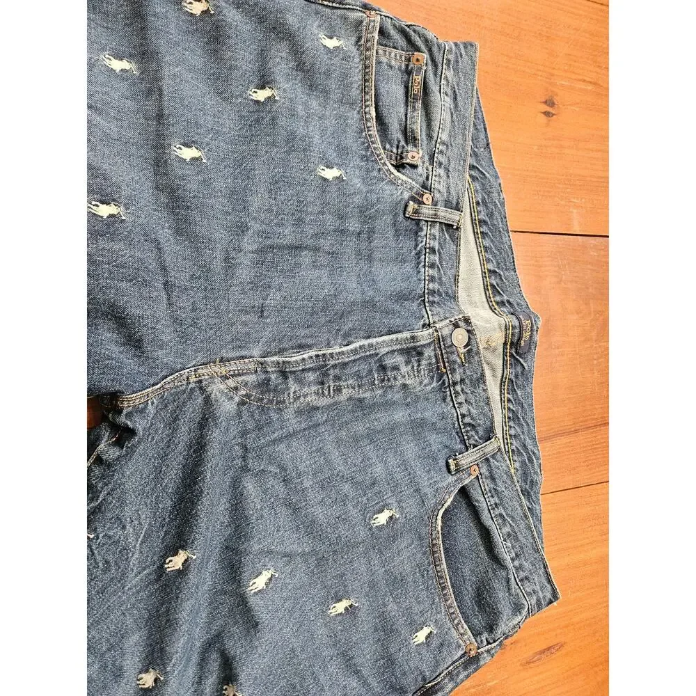 Polo Ralph Lauren Sullivan Slim Jeans 42x32 All-Over Pony Embroidered Dark Wash